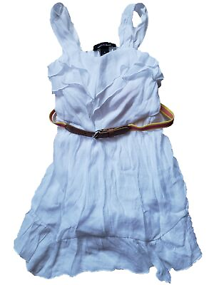 #ad Girls White Boho Chic Belted Flowy Layered Ruffles Lightweight Summer Dress 4 $29.99