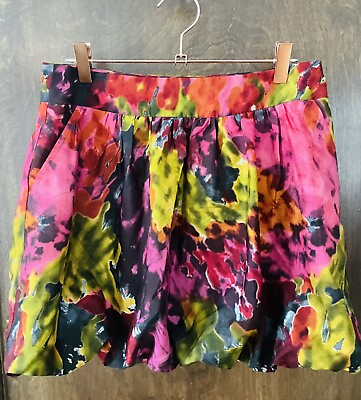 Trina Turk Silk Wool Bubble Skirt Logo Pockets Abstract Pink 2 New $15.00