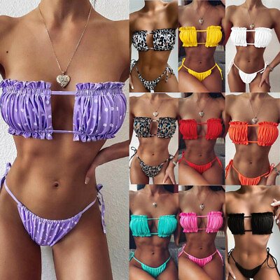 #ad Women Ruched Hollow Sexy Bikini Push Up Padded Swimwear Swimsuit Beachwear Set $15.03