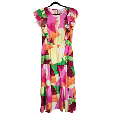 #ad Tiered Maxi Dress Size 3X XXXL Floral Linen Blend Bright Ruffle Sleeves Pockets $39.80