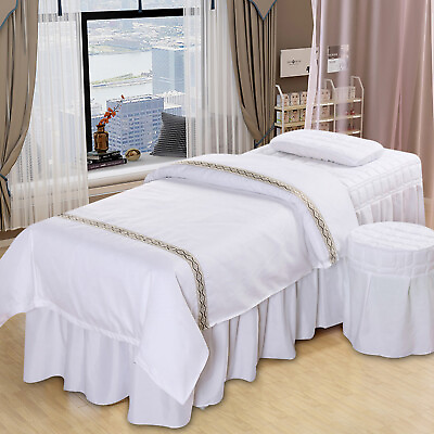 For SPA Bed Linen Four piece Suit Massage Table Skirt Bed Sheet 185x70cm White $35.15