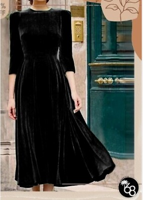 #ad Women Velvet Midi Dress A line 3 4 Sleeve Evening Cocktail Party Holiday Dress $139.00