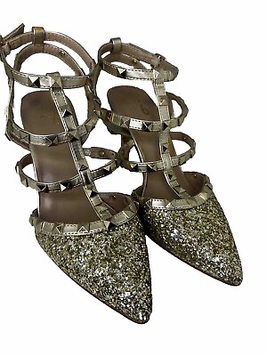 #ad Mix No. 6 Gold Sparkling Cocktail Heel Sz 8.5 M Women’s Shoes $28.45