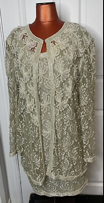#ad Vintage 80s Beaded Pale Green Cocktail Dress With Matching Jacket $80.00