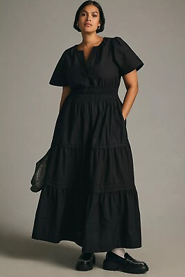 #ad NWT ANTHROPOLOGIE SOMERSET MAXI DRESS BLACK 2X $159.80