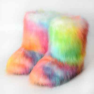 #ad Women#x27;s Winter Fluffy Faux Fox Fur Boots Women#x27;s Plush Warm Boots $73.42