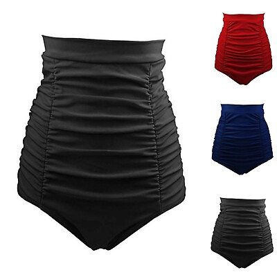 #ad Women Ruched Vintage Retro Tankini Bikini Bottoms High Waist Swim Shorts $14.21
