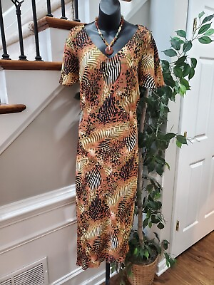 #ad Kemp Collection Women#x27;s Brown Polyester V Neck Short Sleeve Long Maxi Dress 18W $30.00