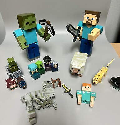 #ad Minecraft Figurine Lot Ocelot Steve Zombie Sheep Mixed Rollers Carts $16.99