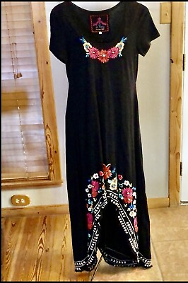 #ad Beautiful Women#x27;s JOHNNY WAS Black Embroidered Boho Dress Or Tunic Size L $100.00