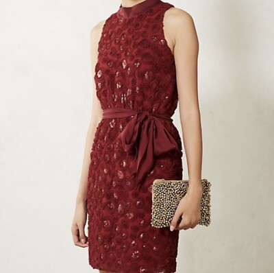 Anthropologie Sachin amp; Babi Sequin Rosette Dress Cocktail Party Red Wine Size 2 $89.04