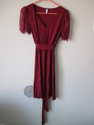 #ad Goory Women#x27;s Small Wine Red Cocktail Dress Versatile Lacy Sleeves V Neck $14.99