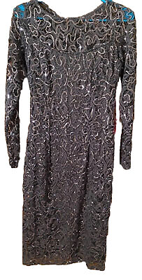 #ad NWT: Retails $149.00. Sell at Dillards. Black Lace Sequin Dress 3 4 sleeve. SZ 6 $35.00