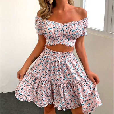 #ad Two Piece Set Summer Bohemian Floral Skirts Set $29.19