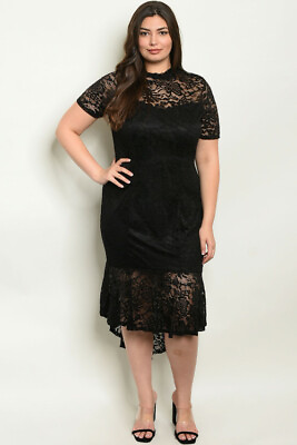 #ad Womens Plus Size Black Lace Dress 1X High Low Lined $29.95