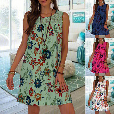 #ad Boho Womens Lace Tank Dress Summer Casual Beach Sundress Flower A Line Dress ❤ ` $12.11