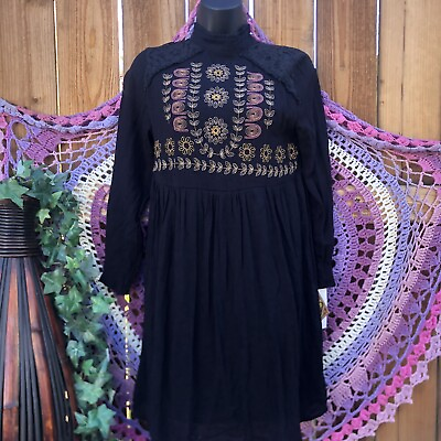 #ad Boho Floral Black Dress NWT Size Medium $25.00