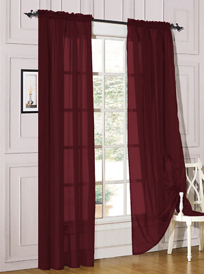 2 Piece Sheer Voile Rod Pocket Window Panel Curtain Drapes Many Sizes amp; Colors $12.97