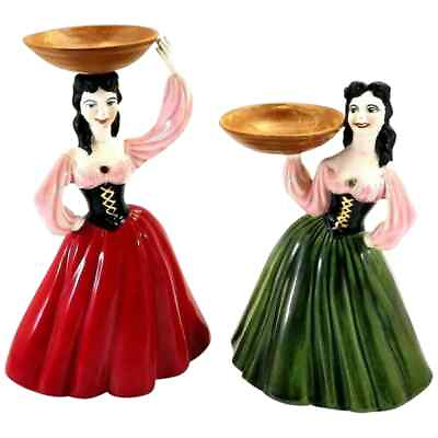 Vintage Italy Ladies in Red Green Dresses Candle Holders Signed MAC 1958 $307.99