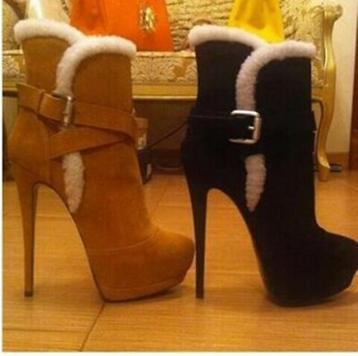 #ad New Winter Women Ankle Boots Platform Black Borwn Heels Shoes Woman Plus Size $69.76
