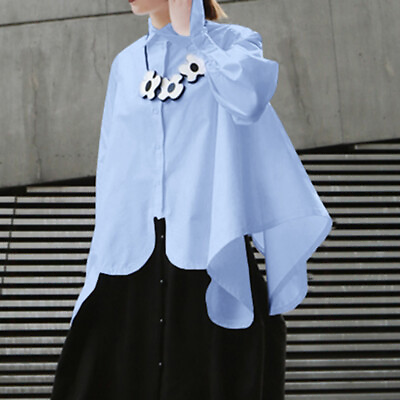 #ad Women Long Sleeve Button Up Asymmetrical Hem Clubwear Party Tops Blouse Shirt $39.48