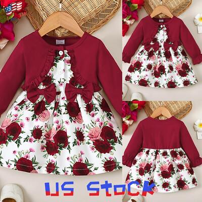 #ad Newborn Baby Girls Long Sleeve Floral Bowknot Princess Swing Dress Outfit Party $14.71