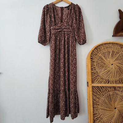 #ad Forever 21 Brown Floral Maxi Dress XS Cottagecore $20.00