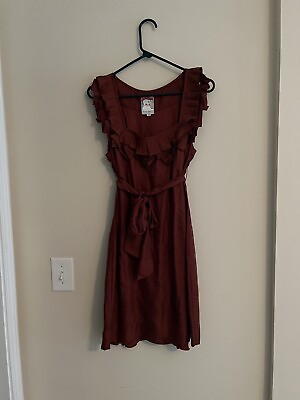 #ad Yoana Baraschi Women Brown Ruffle Cocktail Dress Size 10 $20.00