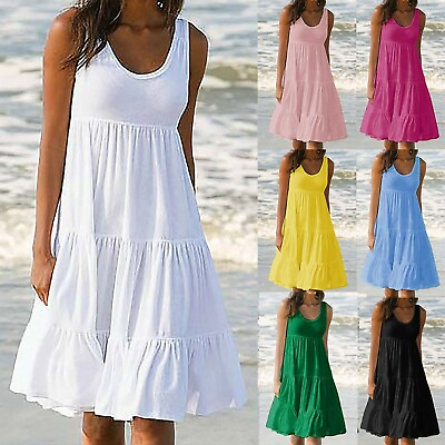 #ad #ad Womens Summer Loose Dress Ladies Boho Beach Holiday Sun Dresses Plus Size $14.34