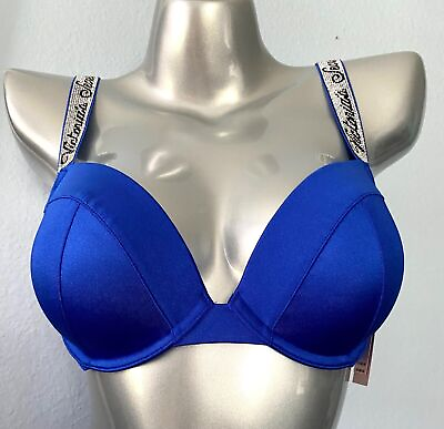 Victorias Secret Swim Bikini Push Up Top Blue Oar Logo Shine Strap Nwt $32.99