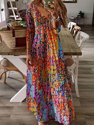 #ad #ad Womens Holiday Beach Boho Dress Ladies Summer Long Maxi Dress Sundress Plus Size $16.71