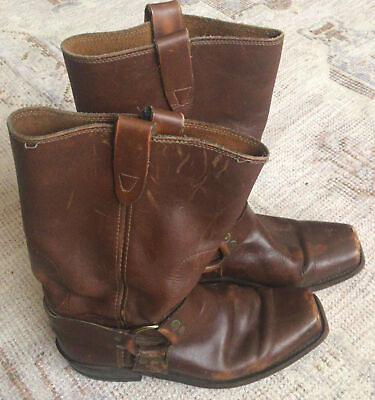 vintage Sears Men#x27;s Leather Cowboy Motorcycle Harness Boots size 9.5D Brown $38.40