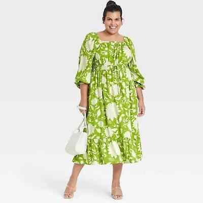 #ad Ava amp; Viv Green Floral Maxi Dress Womens Plus 3X $40.00