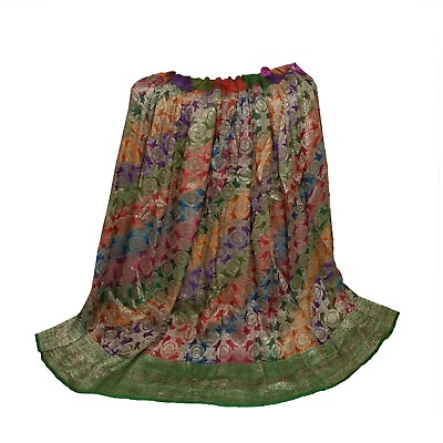 #ad Sanskriti Vintage Long Stitched Skirt Pure Silk Woven Brocade Banarasi Lehenga $74.46