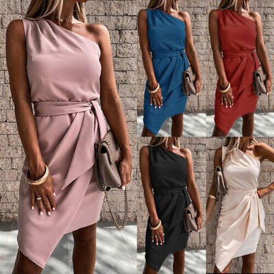 #ad Fashion Sexy Womens One Shoulder Dress Party Evening Club Lace Up Cocktail Dress $21.61