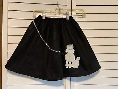 #ad Poodle Skirt Girls Toddler Black Felt Sequin Leash Waist 16 20” Length 14” $19.95