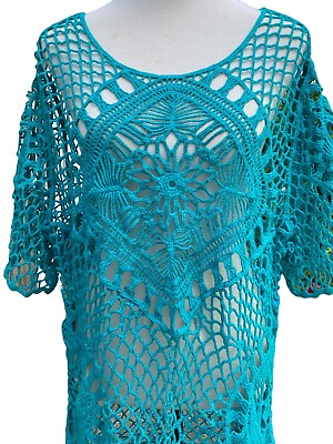 Est 1946 Turquoise Crocheted Summer Beach Cover Up Long Tunic. $17.99