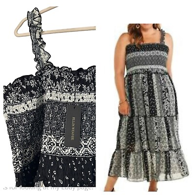 #ad NWT Ellen Weaver Sleeveless Smock Tier Patchwork Maxi Dress Size 3X Plus Size $31.50