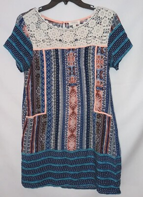 #ad #ad Umgee Dress S Cute Flowy Rayon Hippie Boho Lace Trim Cottagecore Mini Sundress $18.27