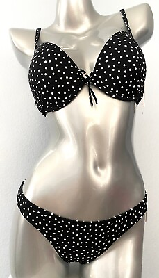 #ad Victorias Secret Black Dot Malibu Fabulous Top amp; Itsy Bikini Bottom Set 36C L $45.99
