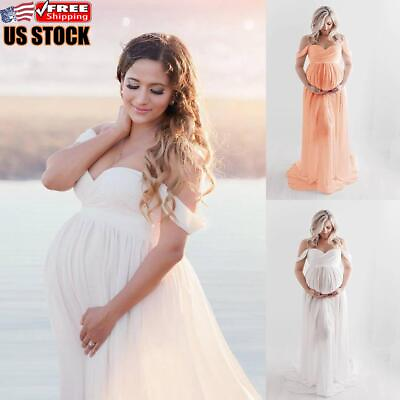 US Pregnant Women Off Shoulder Maxi Dress Maternity Photography Photo Shoot Gown $19.75