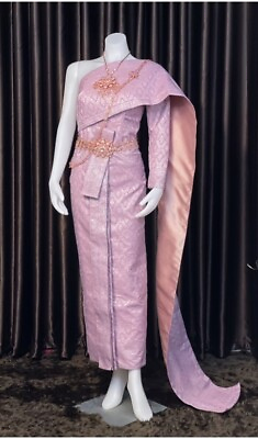 #ad Thai Women Cloth Wedding Bridal Dress Maxi Wrap Skirt Gown Prom Party Women Lady $459.00