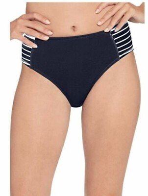 #ad Robin Piccone Womens Sailor High Waist Bikini Bottoms Navy White Medium MSRP $88 $44.00