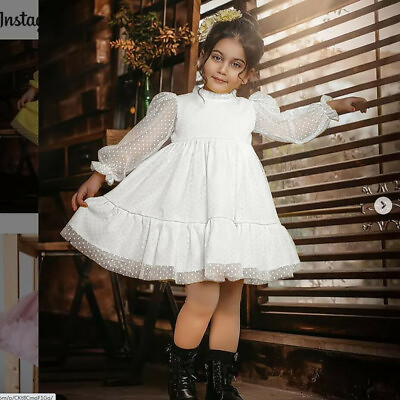#ad Elegant Kids Dresses For Girls Children Long Sleeves Christmas Lace Flower Tulle $31.26