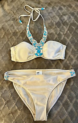 #ad Hamp;M Women’s Two Piece Swim Swimsuit Bikini Sz 6 Bathing Suit Top amp; Bottom White $8.54