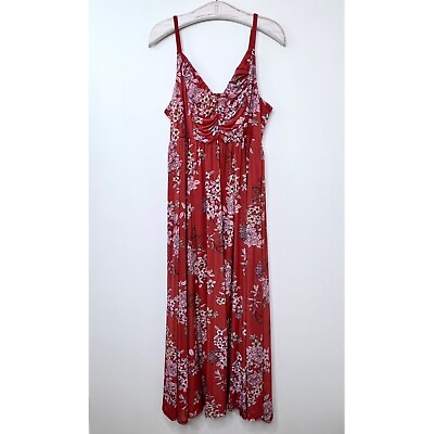 #ad Torrid Soft Mesh Pleated Long Maxi Dress Red Floral Plus Size 1 Sleeveless 1X $40.00