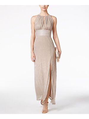 #ad Ramp;M RICHARDS Women#x27;s Gold Halter Gown Sleeveless Keyhole Evening Dress Size 16 $34.99