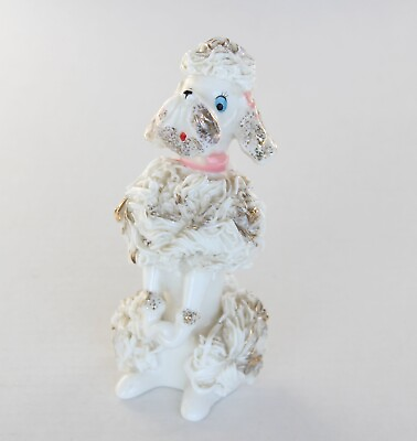 #ad 5.5quot; Vintage White Fancy Spaghetti Poodle Anthropomorphic Dog Figurine $20.00