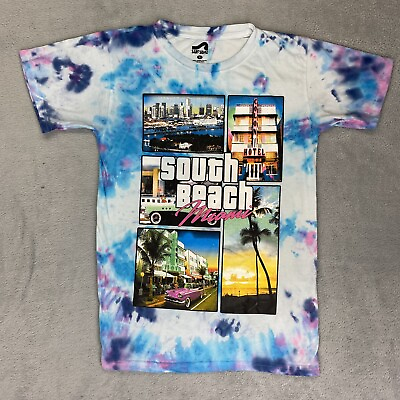 #ad Surf Style South beach MIAMI Palm Tree Tye Dye Graphic T Shirt Size Mens Small $18.04