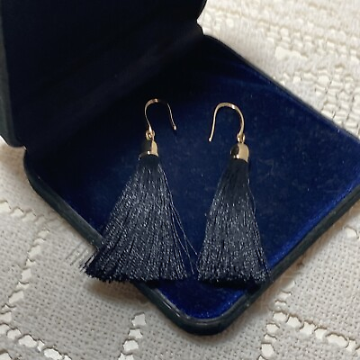 #ad #ad RETRO Black Tassel Earrings Gold Tone Hooks Party Pretty Cocktail Fun Dangly GBP 4.99